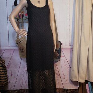 Apt. 9 Black Lace Maxi Dress Sleeveless Scoop Neck Sheer Overlay